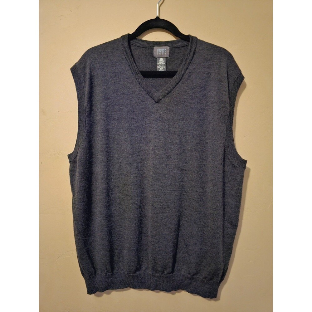 Mercer Street Studio Sweater Vest Mens XL Grey Merino Wool Pullover Australia